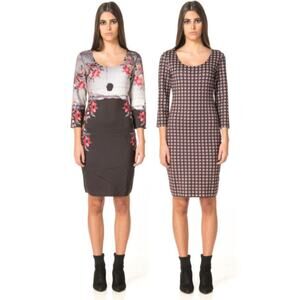 Animapop Neoprene Reversible Dress Bodycon Painted Floral Artsy Edgy Scoop Neck